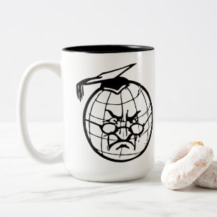 Caneca De Café Em Dois Tons Globe Irritado Em Mortarboard Professor Professor
