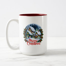 Caneca De Café Em Dois Tons Globo de Neve da Aldeia de Inverno Whimsso