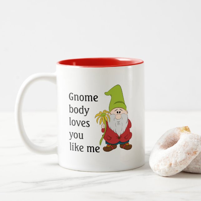 Caneca De Café Em Dois Tons Gnome Body ama você como eu (Com Donut)