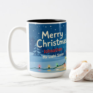 Caneca De Café Em Dois Tons Gnome de Natal Personalizado "Meu Salvador de Luz"