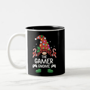 Caneca De Café Em Dois Tons Gnome Gamer Xmas Família Correspondente Plaid Buff