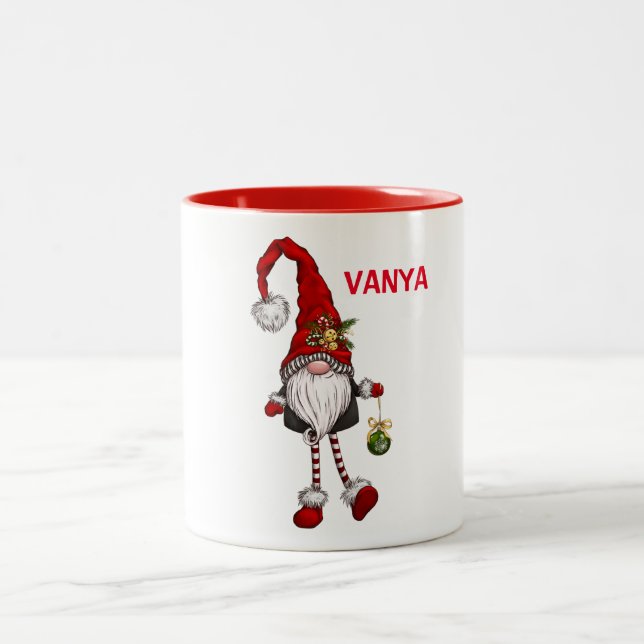 Caneca De Café Em Dois Tons Gnomo de Natal Bastante Personalizado (Centro)