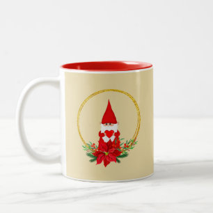 Caneca De Café Em Dois Tons Gnomo Fofo e Coroa de Natal em Caneca Bege Claro