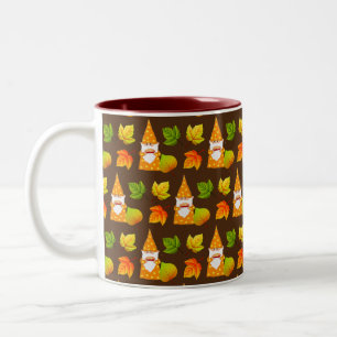 Caneca De Café Em Dois Tons Gnomo Fofo & Folhas de Outono Lindas em Marrom