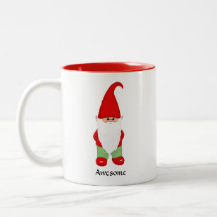 Caneca De Café Em Dois Tons Gnomo Moderno Vestido de Verde e Vermelho