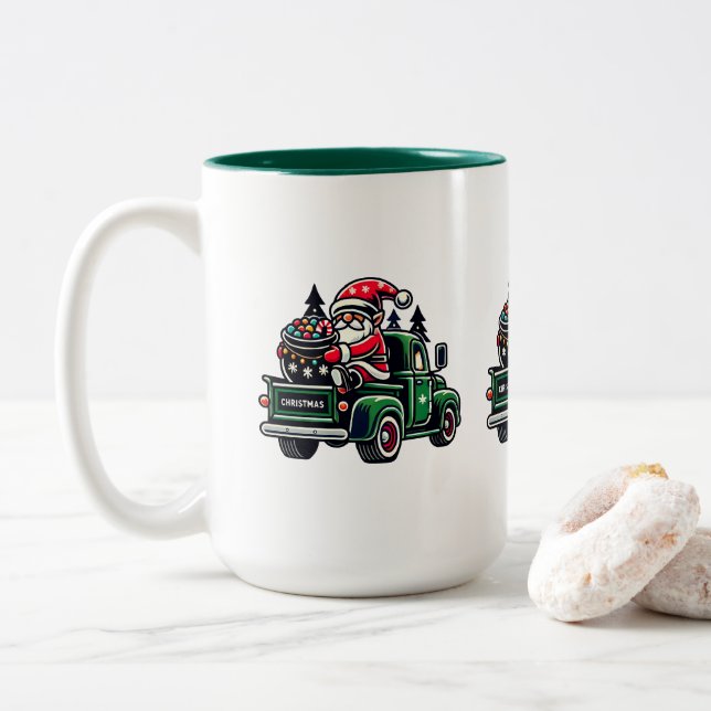 Caneca De Café Em Dois Tons Gnomo Natal No Caminhão De Recepção (Com Donut)
