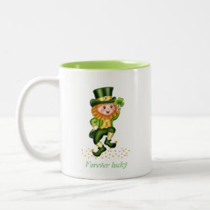 Caneca De Café Em Dois Tons Gnomo Verde e Monograma para sempre