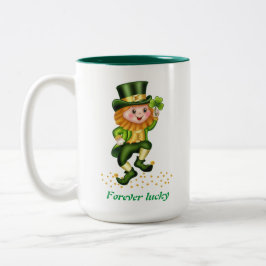 Caneca De Café Em Dois Tons Gnomo Verde Sempre Sortudo & Monograma