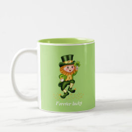 Caneca De Café Em Dois Tons Gnomo Verde Sortudo para Sempre & Monograma em Ver