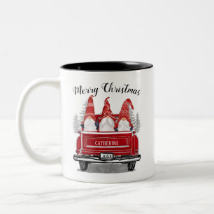 Caneca De Café Em Dois Tons Gnomos Cons Vintage Caminhão Vermelho Merry Nome 
