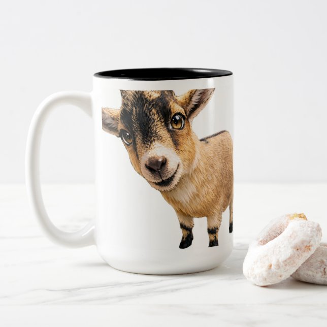 Caneca De Café Em Dois Tons Goat Cute Peeking Coffee Mug (Com Donut)
