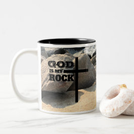 Caneca De Café Em Dois Tons God is My Rock Bible Verse Black Cross Christian