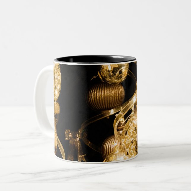 Caneca De Café Em Dois Tons Gold Baubles and Spiral Pattern (Frente Esquerda)
