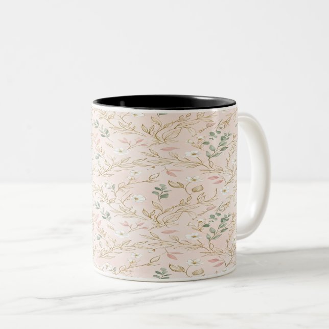 Caneca De Café Em Dois Tons Gold Blush Floral Wedding Mug (Frente Esquerda)