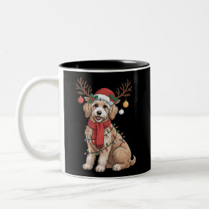 Caneca De Café Em Dois Tons Golden Doodle Reindeer Magnífico Natal Árvore 