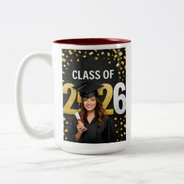 Caneca De Café Em Dois Tons Golden Graduation Celebration Card mug