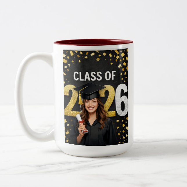 Caneca De Café Em Dois Tons Golden Graduation Celebration Card mug (Esquerda)