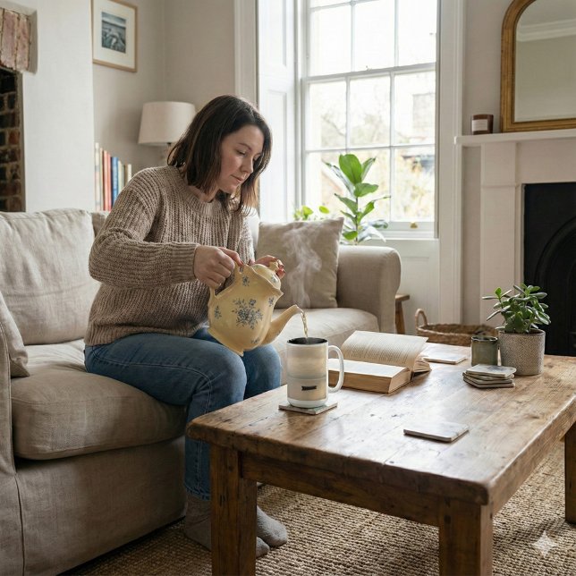 Caneca De Café Em Dois Tons Golden Hour Mist & Boat Scenery, 15 oz (Criador carregado)