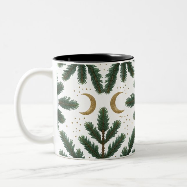 Caneca De Café Em Dois Tons Golden Moon & Evergreen Pine – Luxury  (Esquerda)