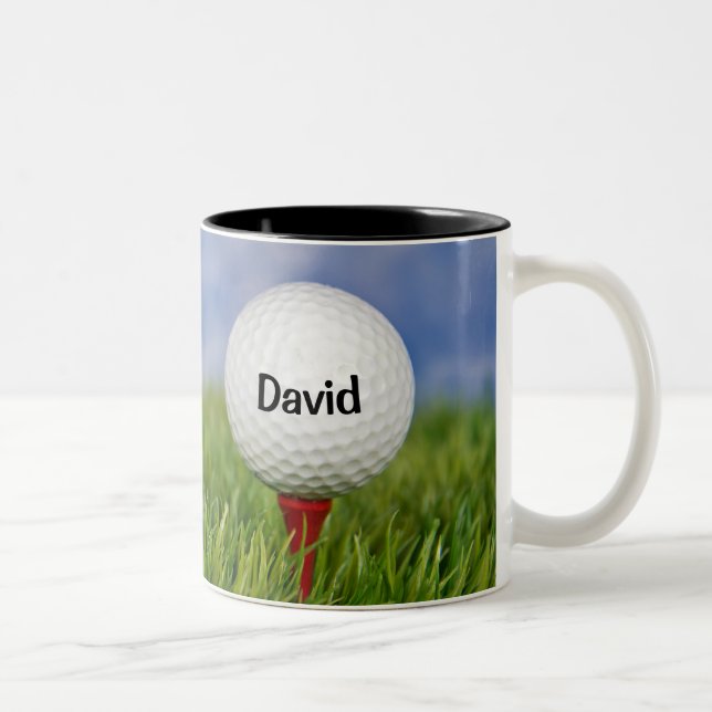 Caneca De Café Em Dois Tons Golf Ball no Teto com Citação e Nome (Direita)