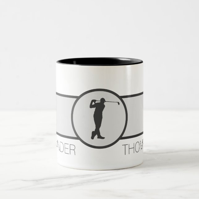 Caneca De Café Em Dois Tons Golfer de Nome Personalizado Personalizado (Centro)