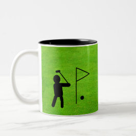 Caneca De Café Em Dois Tons Golfer na Silhueta Verde no Curso Golfe