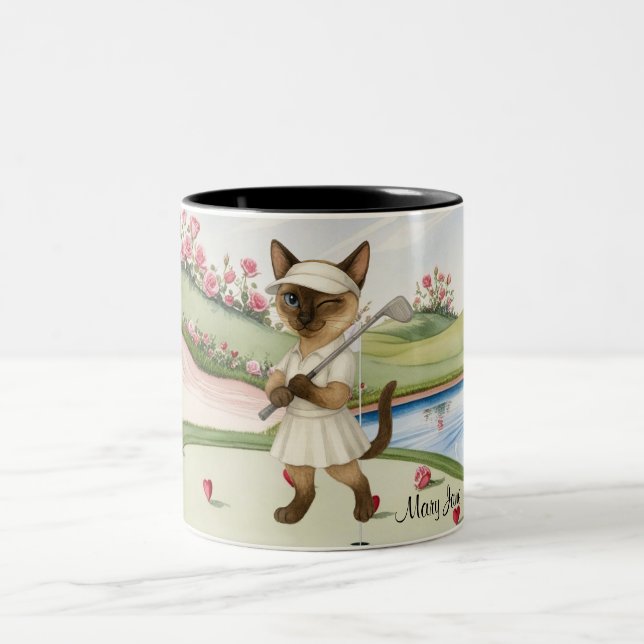 Caneca De Café Em Dois Tons Golfer themed Woman Bachelorette Bride Cat Lovers (Centro)