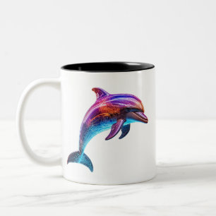 Caneca De Café Em Dois Tons Golfinho Colorido Vibrante