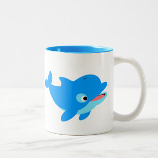 Caneca De Café Em Dois Tons Golfinho de Cartoon Curioso