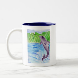 Caneca De Café Em Dois Tons Golfinho do lápis da cor