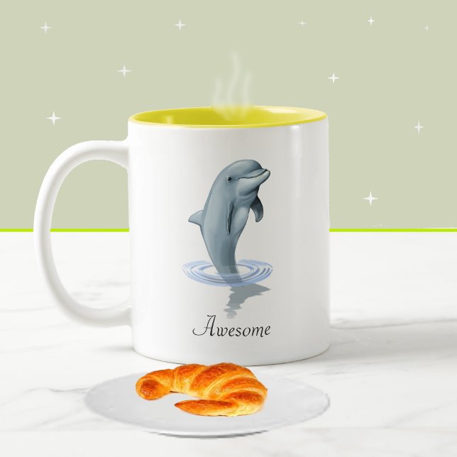 Caneca De Café Em Dois Tons Golfinho Fofo Moderno, Rótulo e Monograma (Criador carregado)