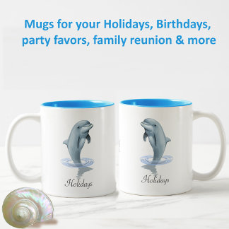 Caneca De Café Em Dois Tons Golfinho Fofo Moderno, Rótulo e Monograma