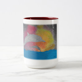 Caneca De Café Em Dois Tons Golfinhos Contra um Céu Galáctico
