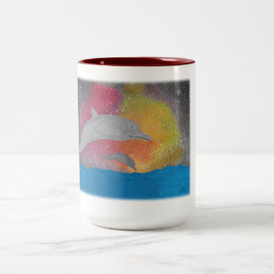 Caneca De Café Em Dois Tons Golfinhos Contra um Céu Galáctico