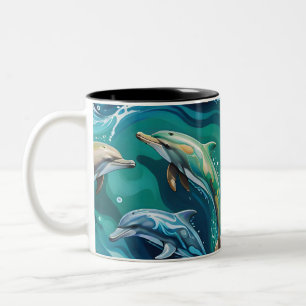 Caneca De Café Em Dois Tons Golfinhos nadam