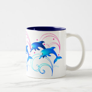 Caneca De Café Em Dois Tons Golfinhos Saltitantes