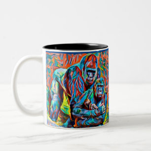 Caneca De Café Em Dois Tons Gorilla Ape Family Abstrato animais de arte selvag