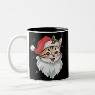 Caneca De Café Em Dois Tons Gorro de Papai Noel Rosa Gatinho Fofo Retrô Natal