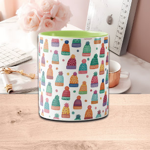 Caneca De Café Em Dois Tons Gorros de Lã Coloridos de Inverno