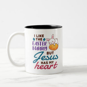 Caneca De Café Em Dois Tons Gosto Do Coelhinho Da Páscoa Mas Jesus Tem Meu Co