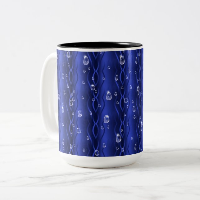 Caneca De Café Em Dois Tons Gotas de chuva em metal azul (Frente Esquerda)