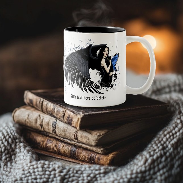 Caneca De Café Em Dois Tons Gótica Angel Wings Black Cat (Criador carregado)