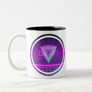 Caneca De Café Em Dois Tons grade retro de 80s Synthwave