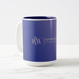 Caneca De Café Em Dois Tons Gradient Faux Rosa Dourado e Marinho Blue Monogram
