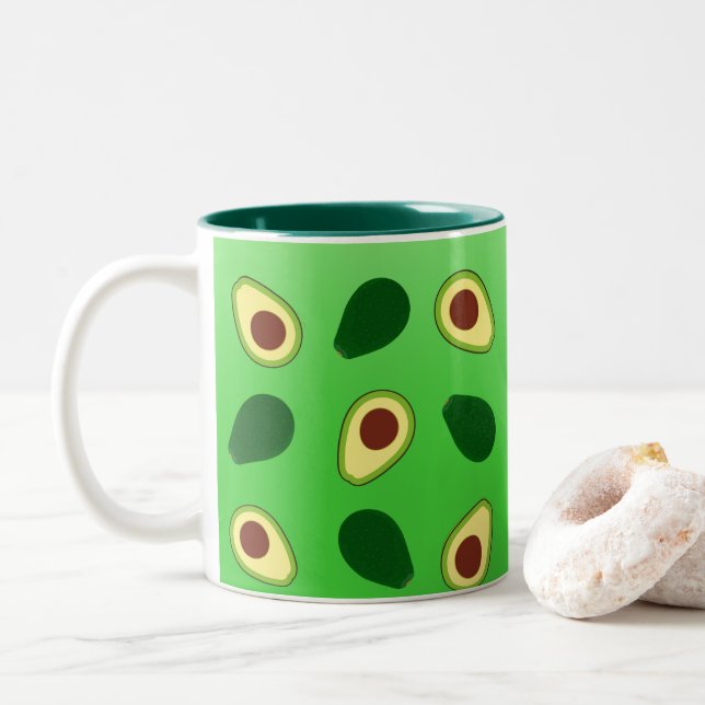 Caneca De Café Em Dois Tons Gradiente verde de verão da fatia de abacates (Com Donut)