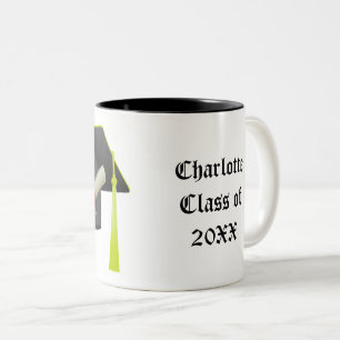 Caneca De Café Em Dois Tons Graduação Boné Preto Classe de 20XX Adicionar Nome
