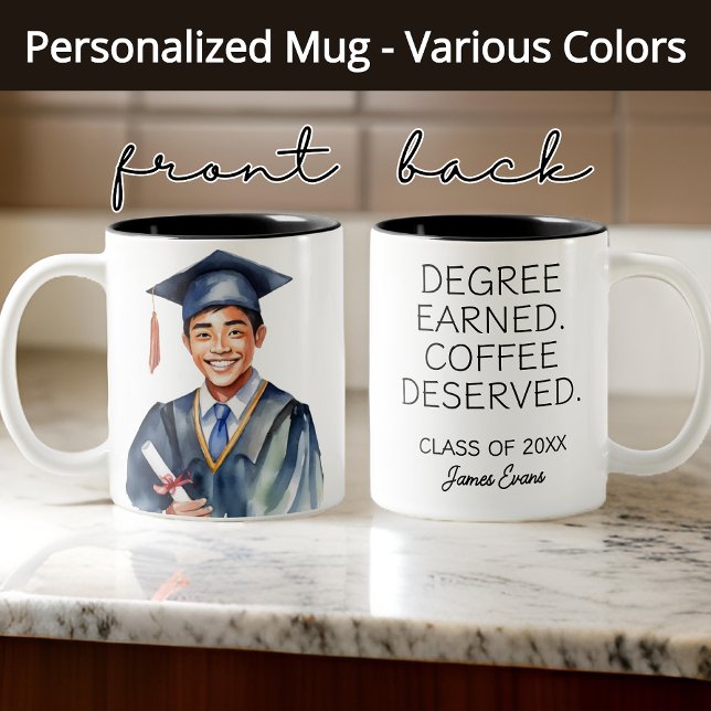 Caneca De Café Em Dois Tons Graduação Mug, Classe de Nome Personalizado de Gif (graduation mug, funny graduation gift, custom grad mug, class of 2025, college graduate gift)