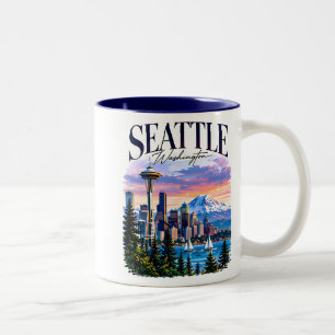 Caneca De Café Em Dois Tons Gráfica de Viagem do Seattle Space Needle