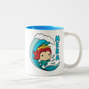 Caneca De Café Em Dois Tons Gráfico da onda da equitação de Aquaman   Chibi