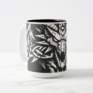 Caneca De Café Em Dois Tons Gráfico de Cabeça de Demônio Tribal por BurnsIn